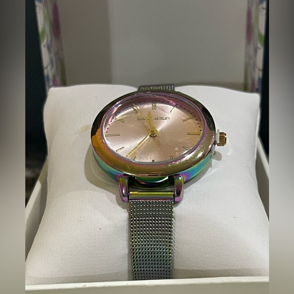 Laura Ashley Iridescent Watch with Silver Mesh Band